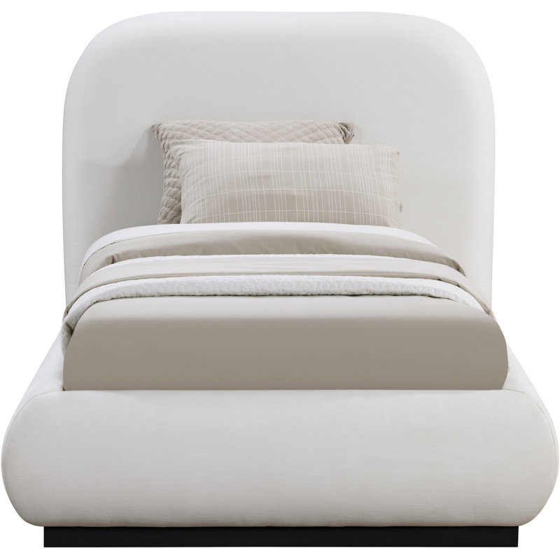 Hylia Upholstered Panel Bed, Twin, Cream Linen Textured Fabric / Stained Black