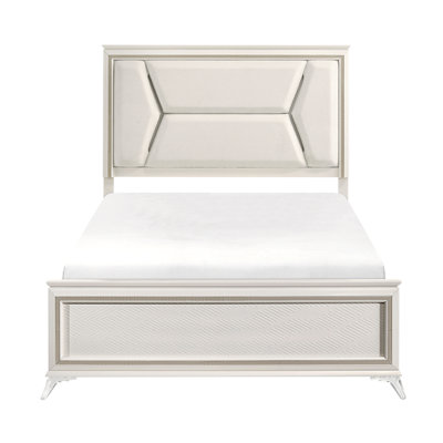 1pc Modern Luxury Queen Bed Upholstered Headboard with LED Lighting Wooden Bedroom Furniture Antique White Finish and Gold