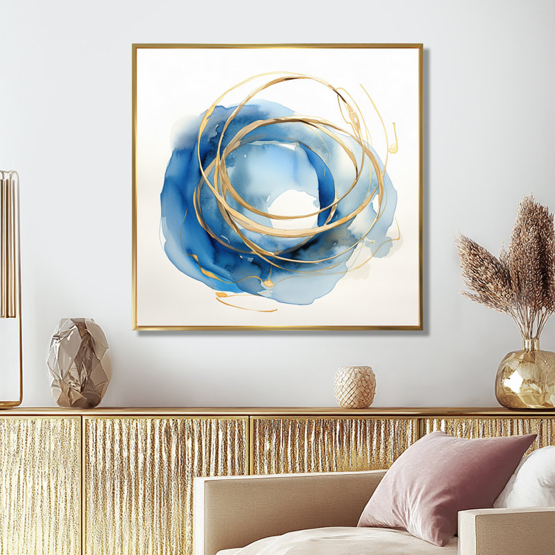 «Unity Subtle Gold Watercolor II», reproduction d'art abstraite murale, H 16 po x l 16 po x P 1 po, Cadre flottant doré