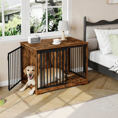 Furniture Style Dog Crate, Heavy-Duty Dog Kennels with Sliding Barn Door, Wooden Dog House for Small/Medium/Large Dogs, End Side Table, TV Stand