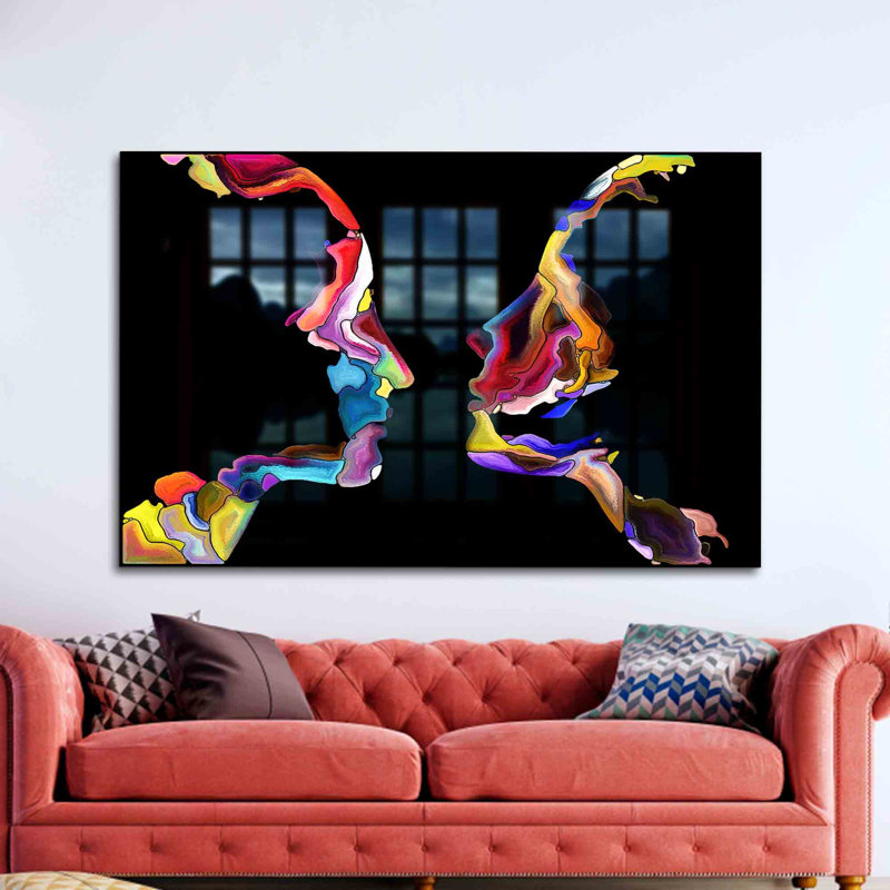 Silhouette colorée de couple abstrait sur verre trempé pour la décoration murale - un cadeau unique et réfléchi pour les couples | Rectangle