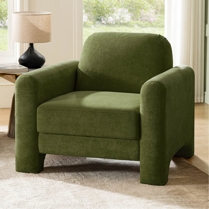 Gabriel Modern 91CM Wide Curved Chenille Armchair, Olive