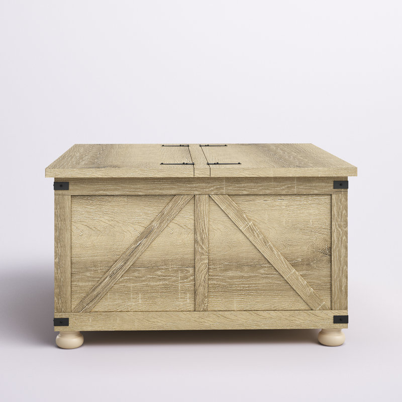 Antwinette Coffee Table, Square Centre Table With Flip-Top Lids, Hidden Storage Compartment And Wooden Legs, Oak, Oak