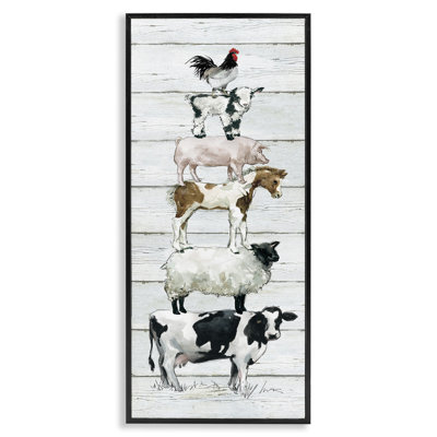 «Country Farm Animal Stack Cow Sheep Pig Rooster» par Carol Robinson, reproduction d'art sur toile