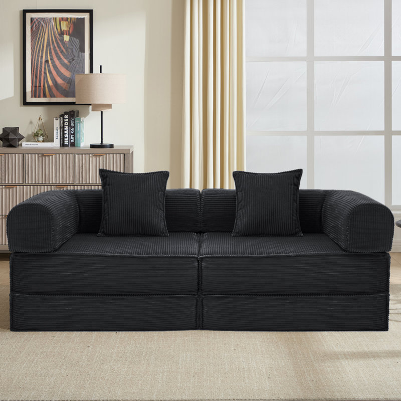 Boneless Two-Seater Modular sofa Bed, Black