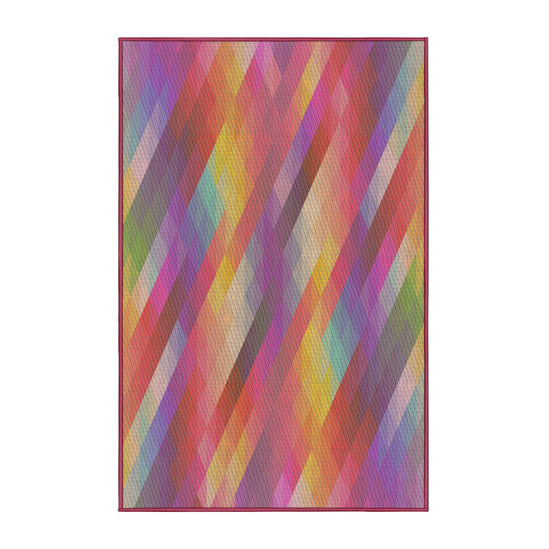 Tapis jaune/vert/rose à motifs, Rectangle 6 pi x 9 pi