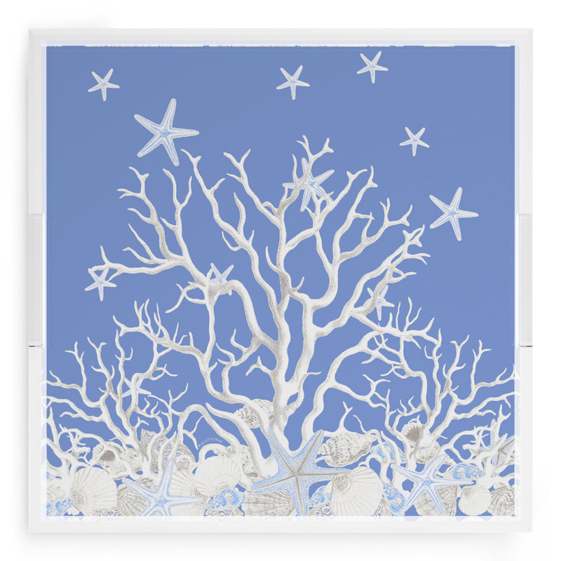 Plateau décoratif carré en acrylique Coral Reef, Bleu, L 18 po x P 18 po x H 2 po