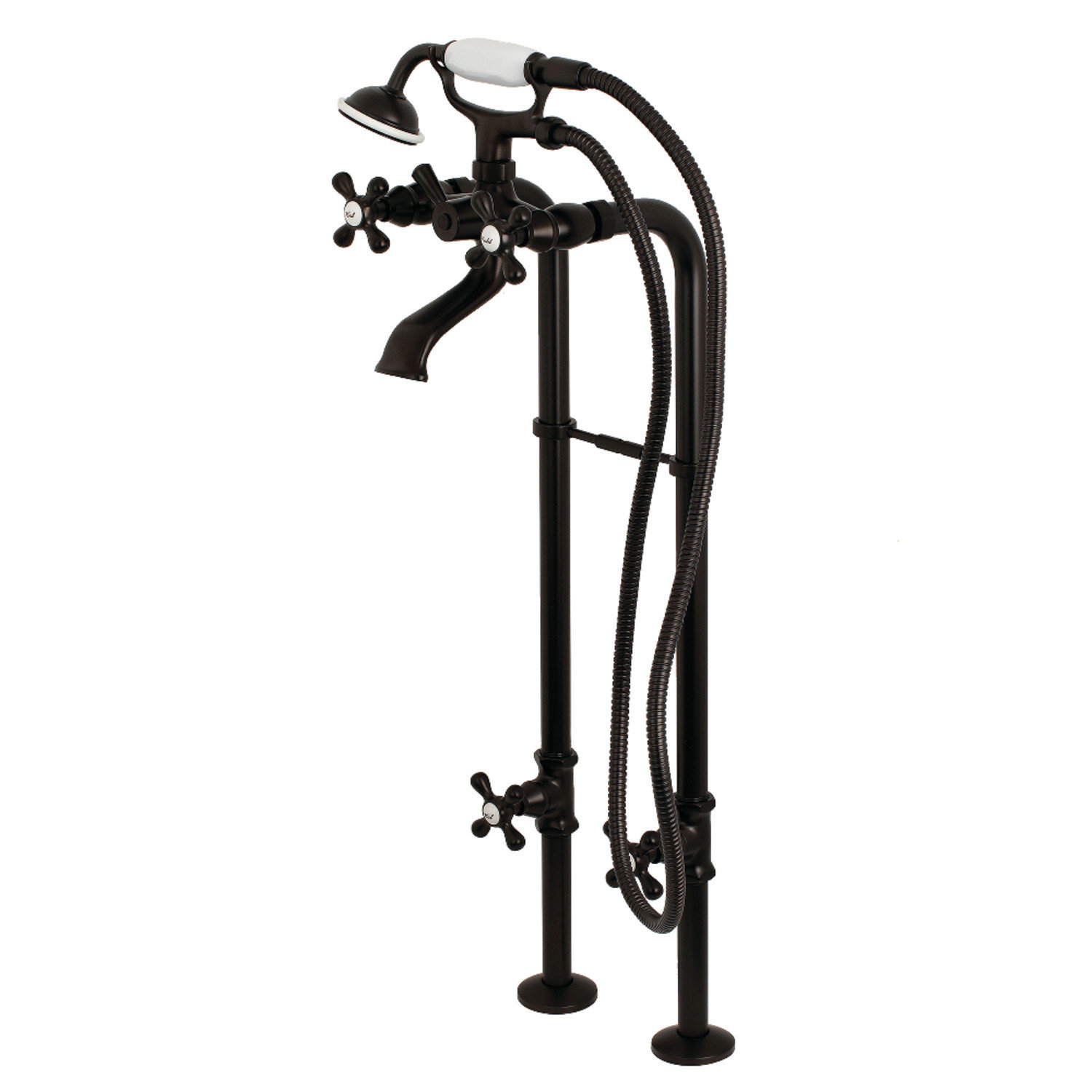 Kingston Brass Kingston Three-Handle 2-Hole Freestanding Tub Faucet with Supply Line and Stop Valve, Oil Rubbed Bronze