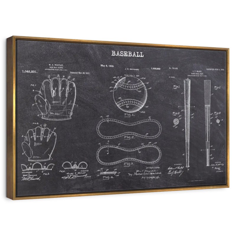 Brevets de baseball, Cadre flottant doré, 37 po x 25 po