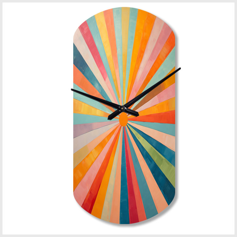 «Colorful Mid Century Optical Serenade I», horloge murale moderne cylindrique asymétrique, Grand