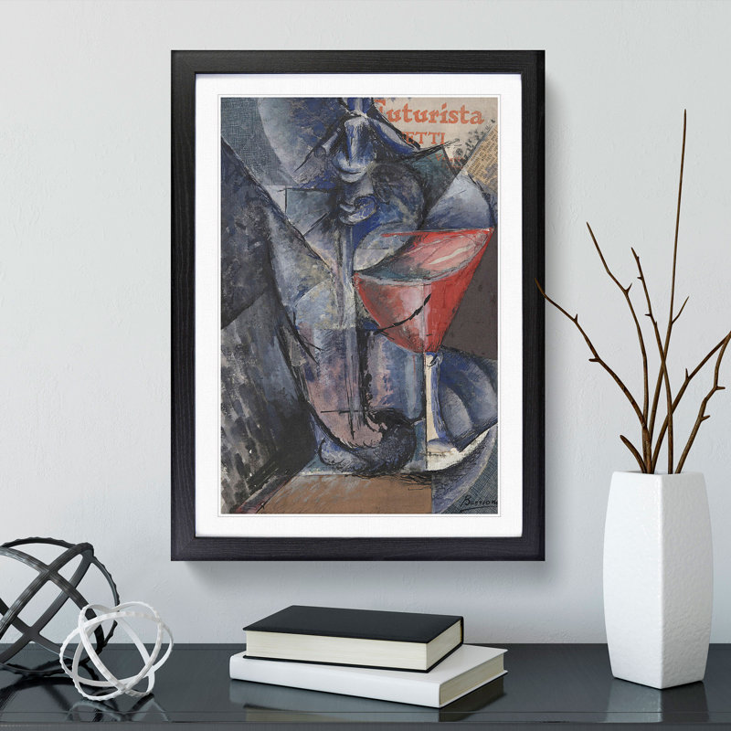 Still Life Glass and Siphon by Umberto Boccioni - Picture Frame Painting, 48cm H x 36cm W x 2cm D, Black
