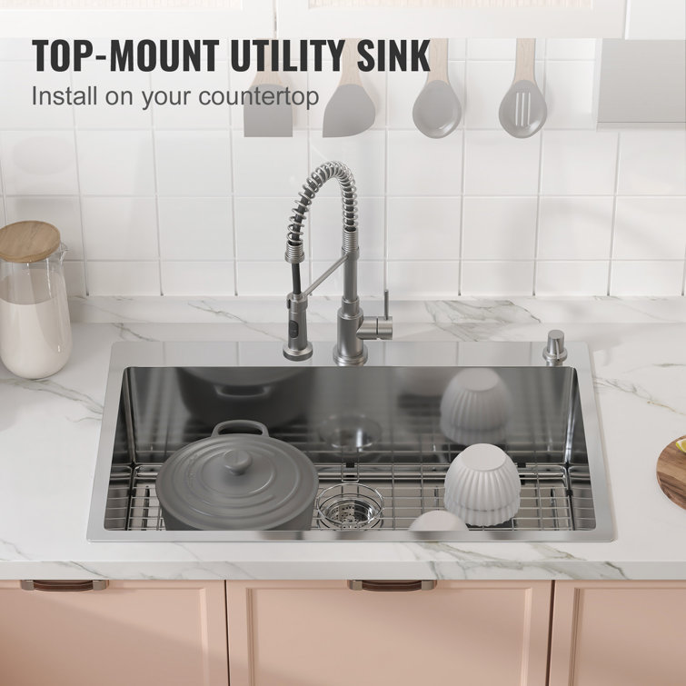 33 inch Flush Mount Medium Single Bowl Stainless Steel Kitchen Sink