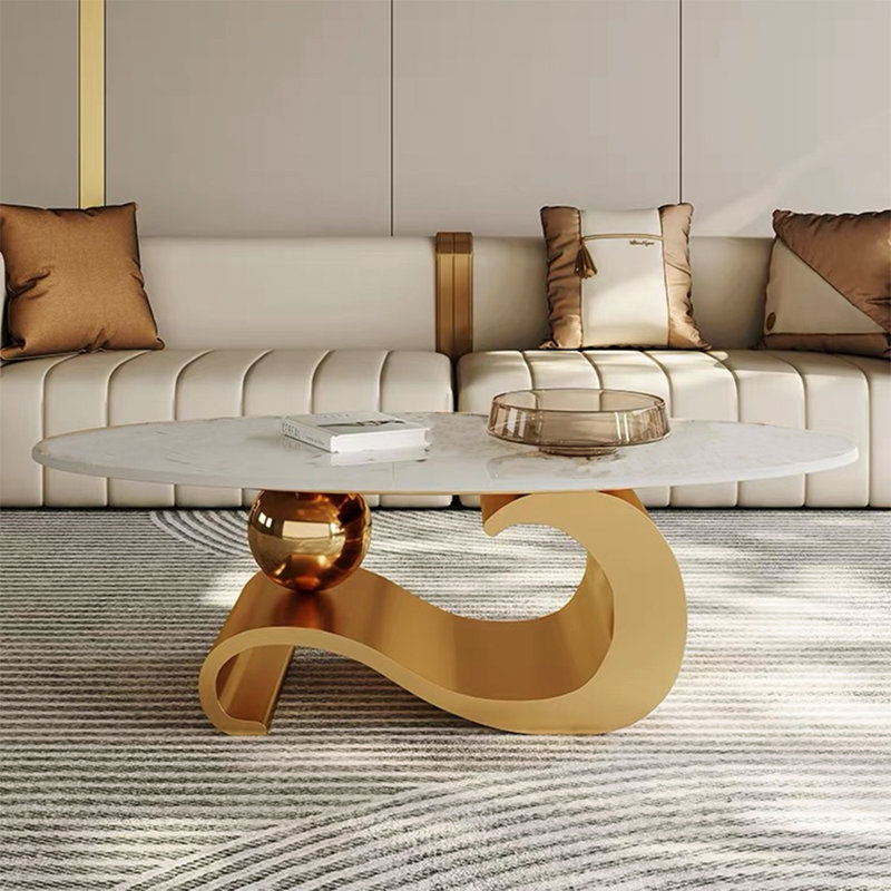 Table basse ovale de luxe surdimensionnée en L 51,2 po avec base de note de musique - pièce décorative moderne pour le décor du salon