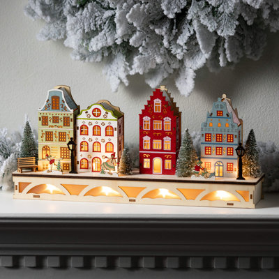 16" Christmas Colorful Lighted House Scene, Multicolor