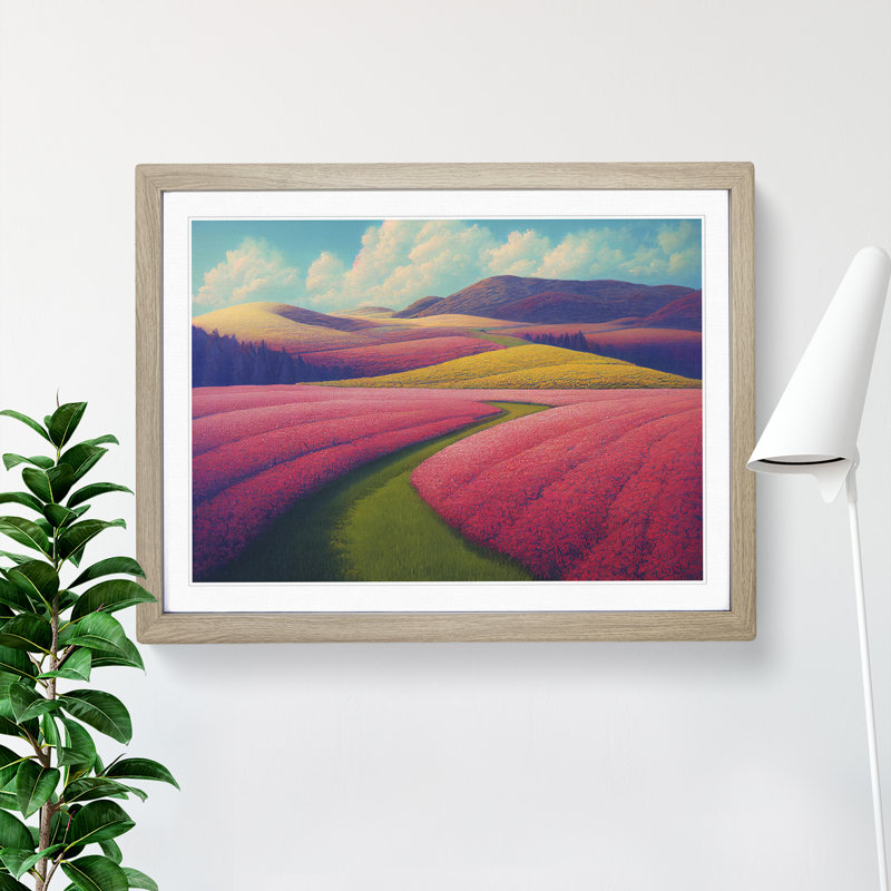 Pretty Spring Meadow Landscape Vol.4 - Single Picture Frame Print, 34cm H x 46cm W x 2cm D, Oak Framed