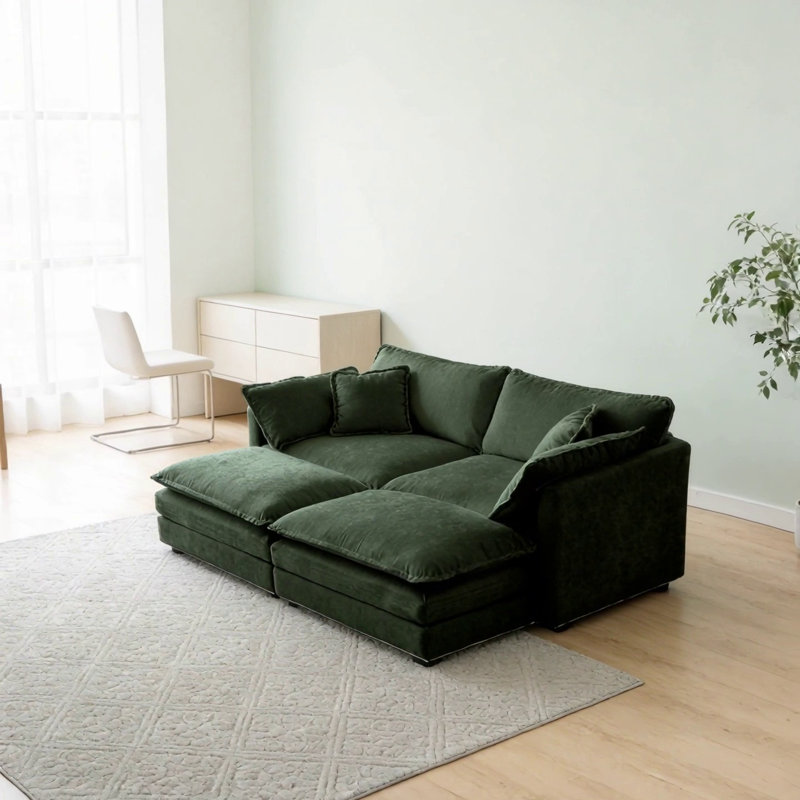 Canapé moderne en tissu pour causeuse pour le salon, canapé profond rembourré de grande taille avec coussins, chenille, Vert