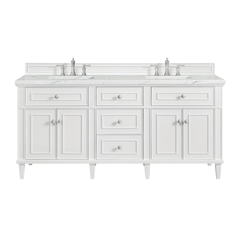 Lorelai 72'' W Double Vanity, Bright White, Ethereal Noctis, 8" Widespread