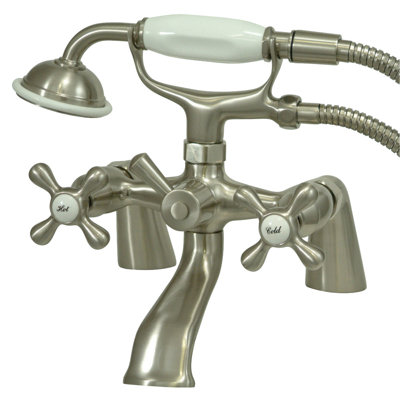Kingston Triple Handle Deck Mounted Clawfoot Tub Faucet with Diverter and Handshower
