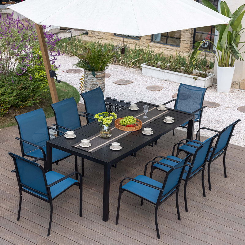 Ensemble repas extensible rectangulaire pour 8 personnes 78,7 "avec chaises empilables Abdelrahmane, Bleu