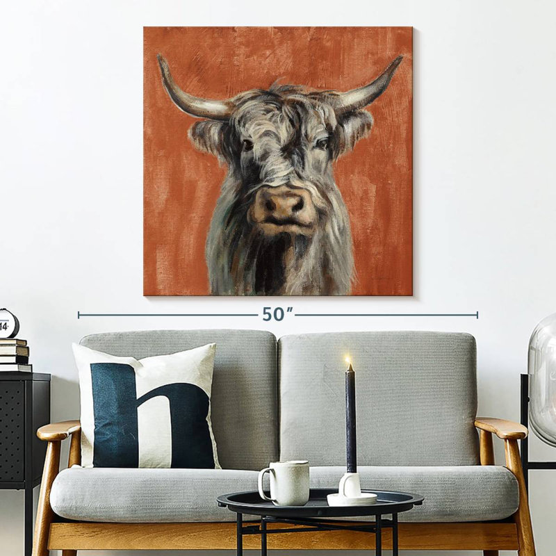Brampt Highland Cow sur terre cuite, H 33 po x l 33 po