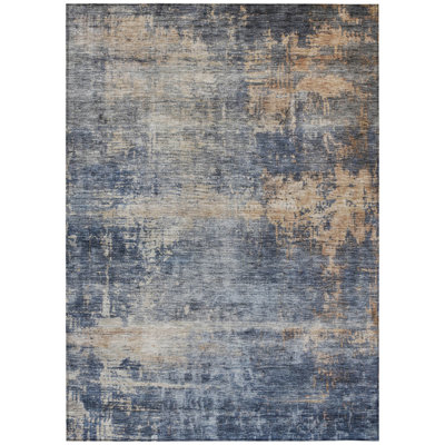 Tapis extérieur lavable abstrait bleu et brun clair 9 pi x 12 pi denim