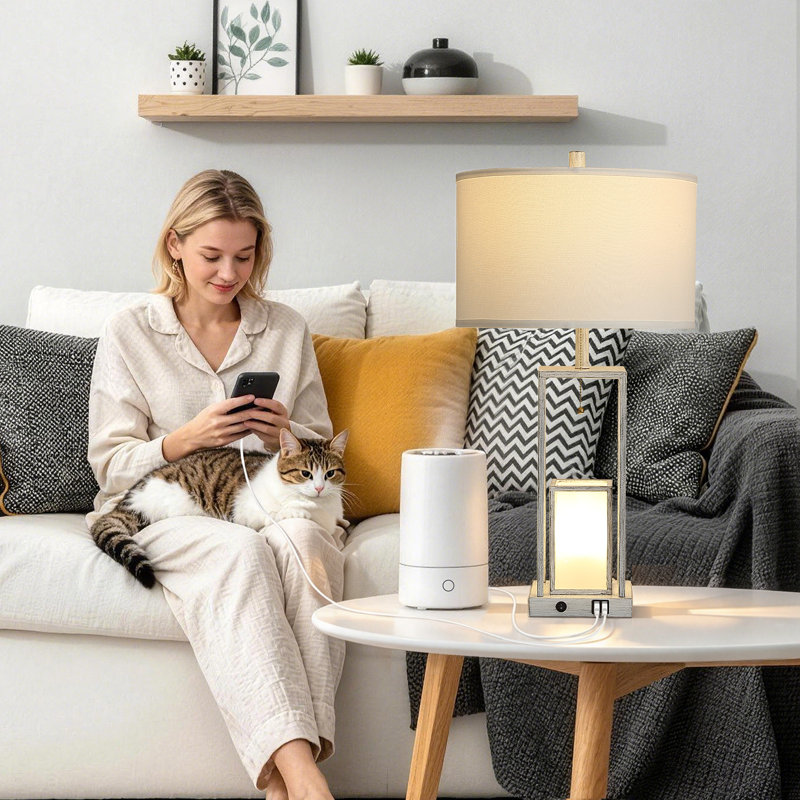Ensemble lampe de table moderne de 27 po avec veilleuse et ports USB