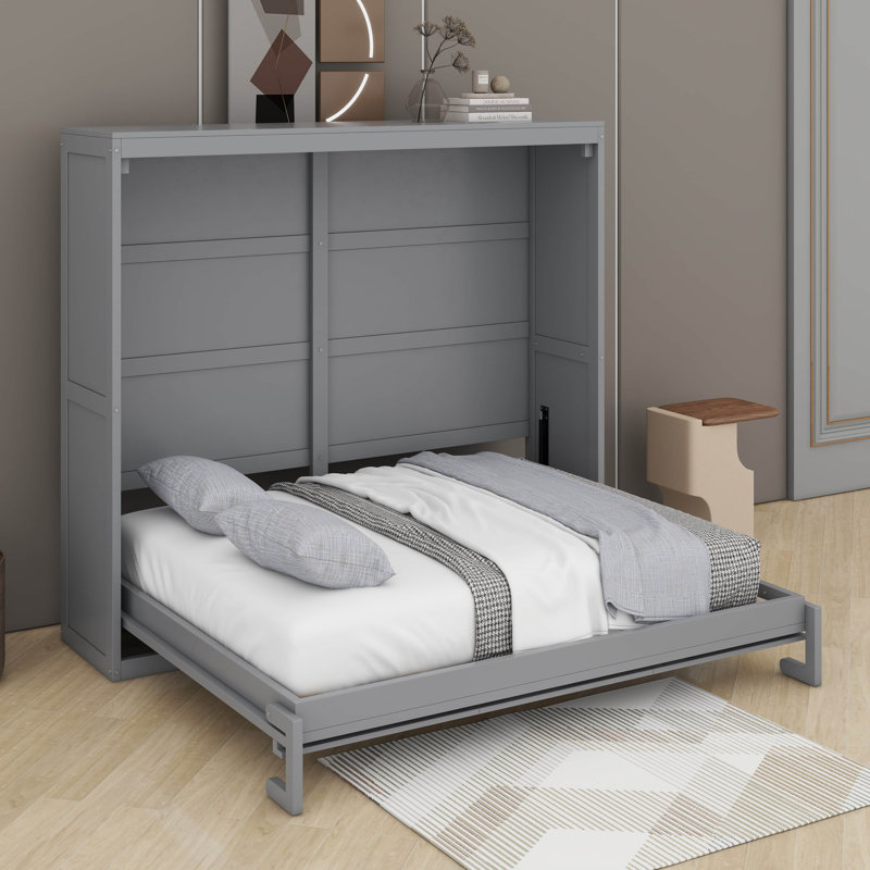 Lit escamotable double, Gris, Lit double
