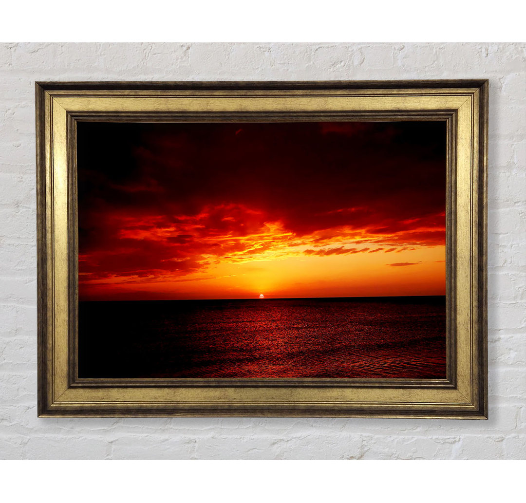 Red Night Fall Over Ocean - Einzelne Bilderrahmen Kunstdrucke