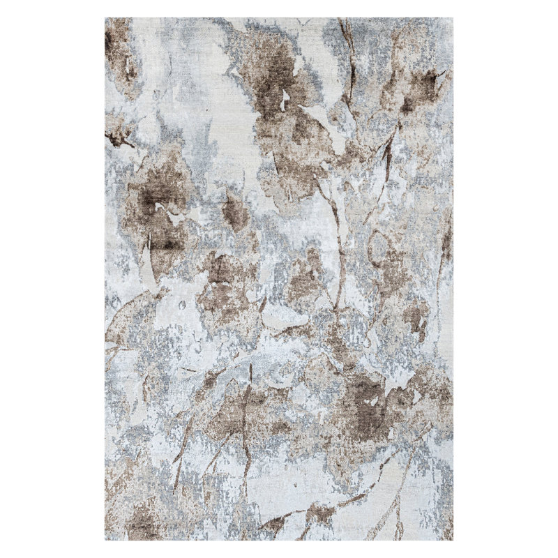 Brown Contemporary Silk Rug, Rectangle 6' x 9'