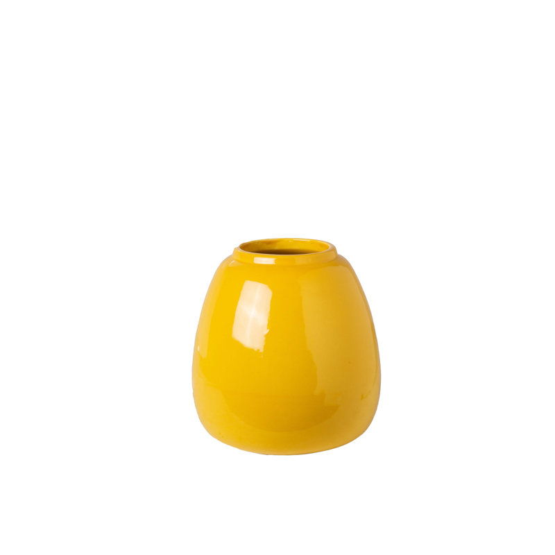 Vase rond en céramique jaune brillant