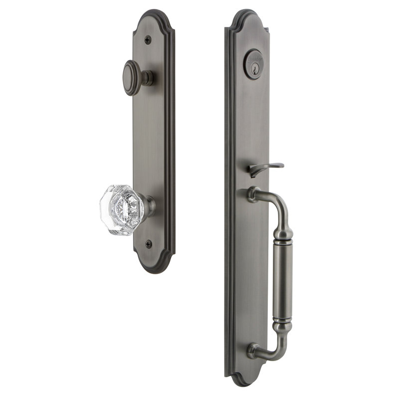 Arc Handleset with Single Cylinder Deadbolt and Chambord Door Knob and Arc Rosette, 2.75", Antique Pewter