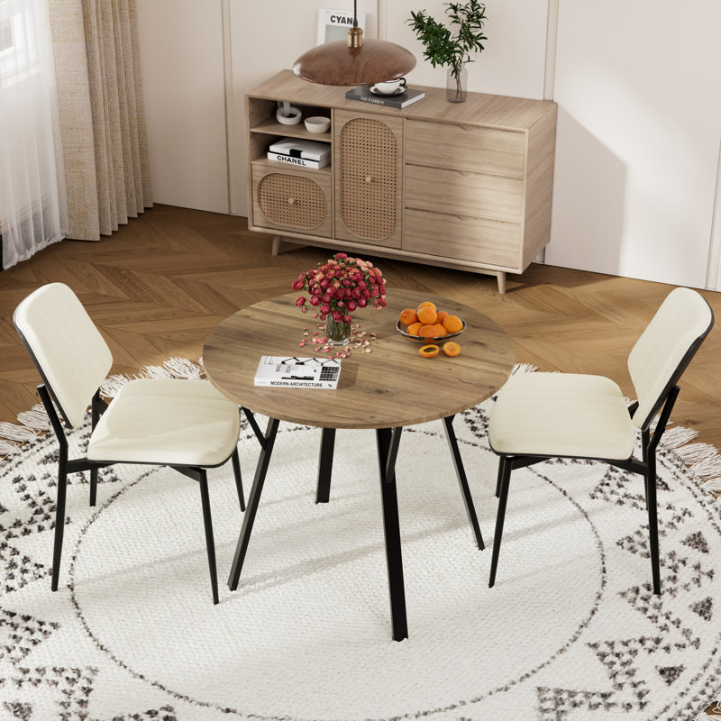 Ensemble de table ronde, Noir, 5 pièces: table, 4 chaises, H 29,52 po x l 31,5 po x P 31,5 po