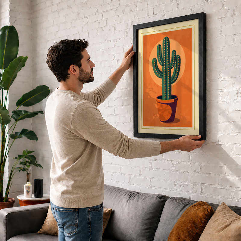 Saguaro in Terracotta Botanical - Framed Print, Walnut, A1 - 84.1 x 59.4 cm