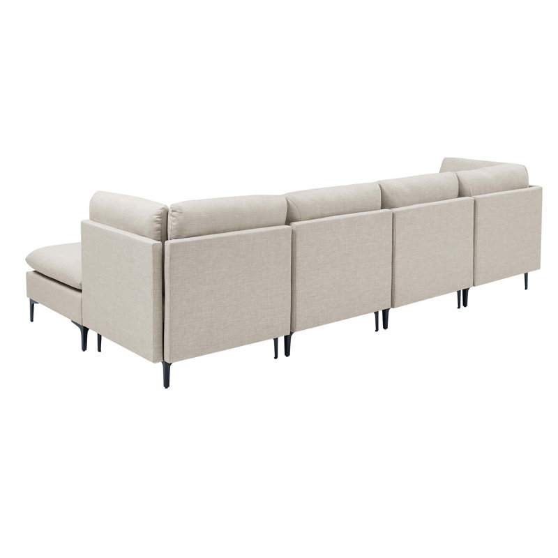 Canapé modulaire réversible avec repose-pieds Cheryal, Mélange de lin amande