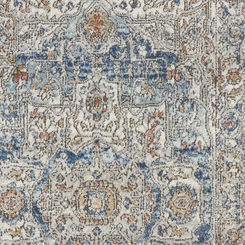 Tapis tissé à la machine ivoire et bleu