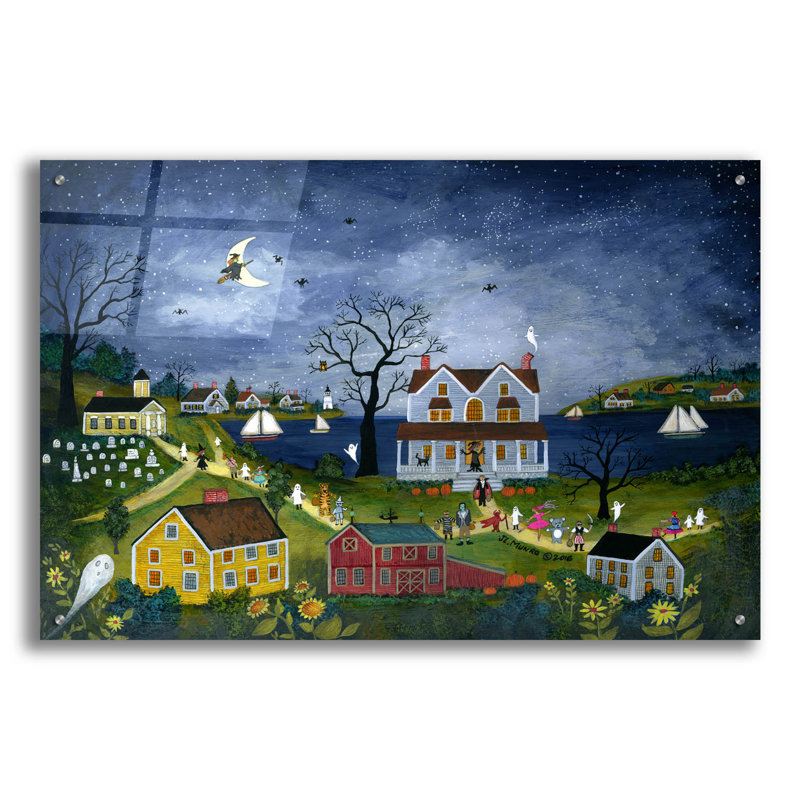 Art mural en verre acrylique 36 po x 24 po «Halloween Hayride, Cape Cod» par JL Munro, H 24 po x l 36 po