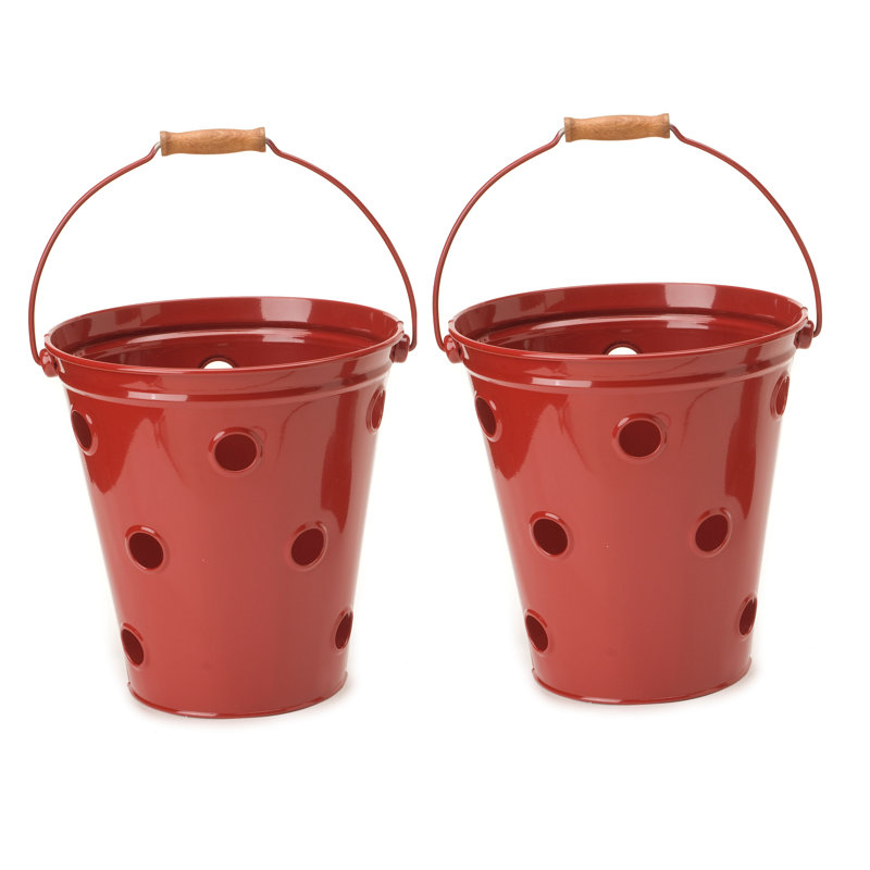 Enameled Galvanized Strawberry, Flower, Herb Planter, Red