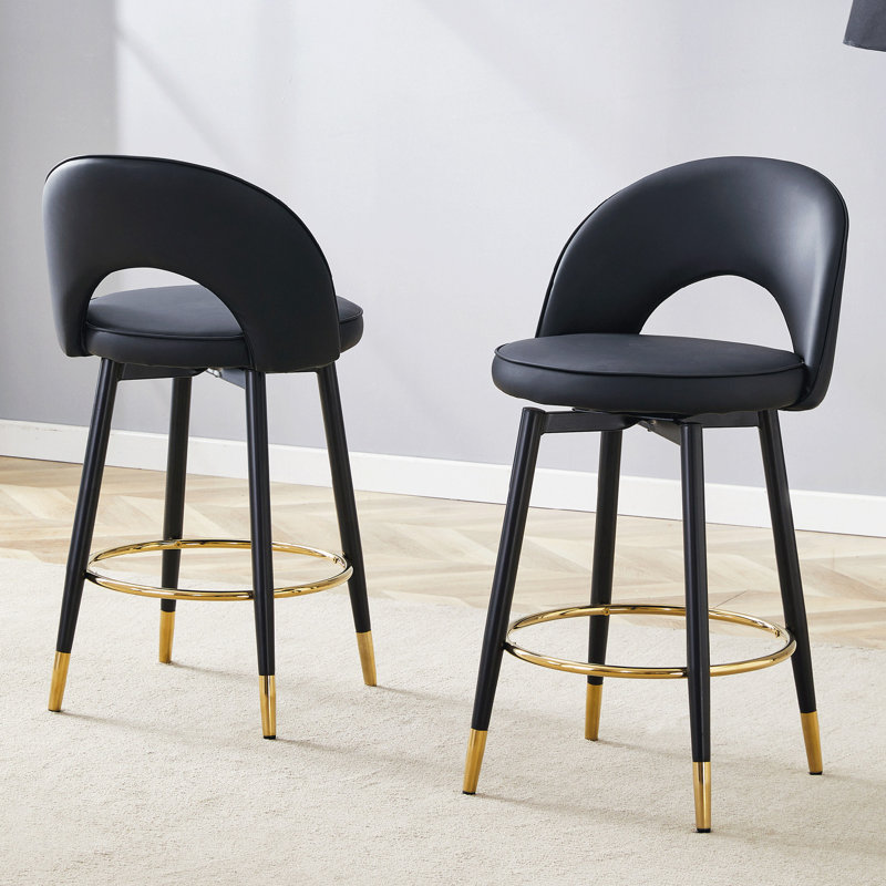 De 2 tabourets de bar rotatifs à 360 °, revêtement en polyuréthane moderne et structure en métal noir, pour une utilisation multiple dans le bureau à domicile, conception ergonomique, chaises faciles à assembler (paire), pieds de siège, espaces variés pour de longues heures,