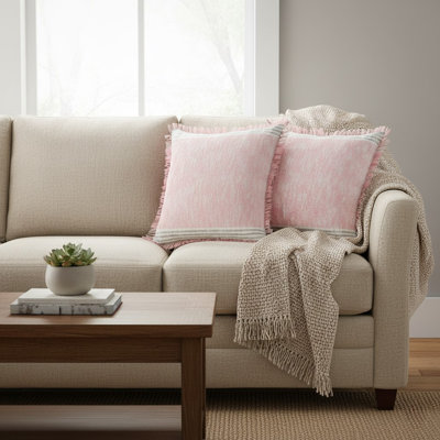 Henke Pink/Gray Traditional Color Block 100% Cotton Throw Pillow Cover Set of 2