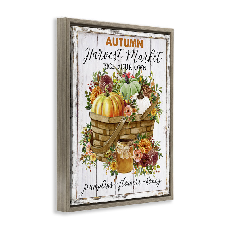 Art mural automne sur toile, marché floral par Creatif Belle, H 21 po x l 17 po, Cadre flottant orme Montalcino