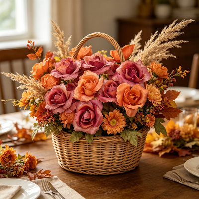 Fleurs artificielles, paquet de 12 fleurs de roses réalistes, 15 pouces, fleurs artificielles pour bouquets de mariage, arrangement floral, décoration de table (orange)