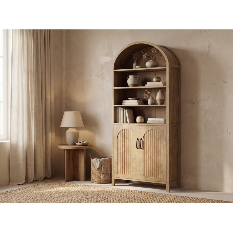 Farmhouse Arched 70.9" Tall Bookcase With Doors & Shelves, Large Storage Cabinet For Living Room Or Home Office