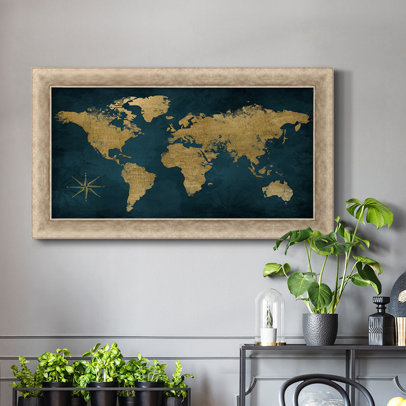 Bleu marine carte or - reproduction d'un seul cadre photo sur toile, H 29 po x l 53 po x P 1,25 po
