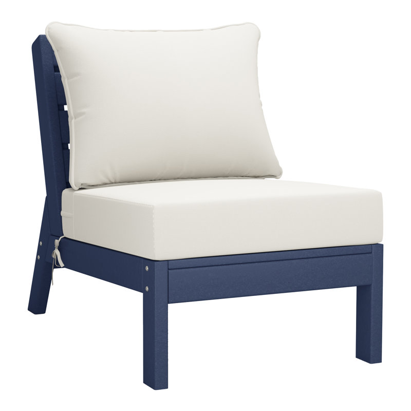 3-Piece Deep Seating Set With Cushions, White, Navy Blue