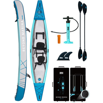 Kayak gonflable adulte 2 personnes BEYOND MARINA | avec pagaies en aluminium, sièges, repose-pieds, pompe, ailettes, Explorer 13,77 pi