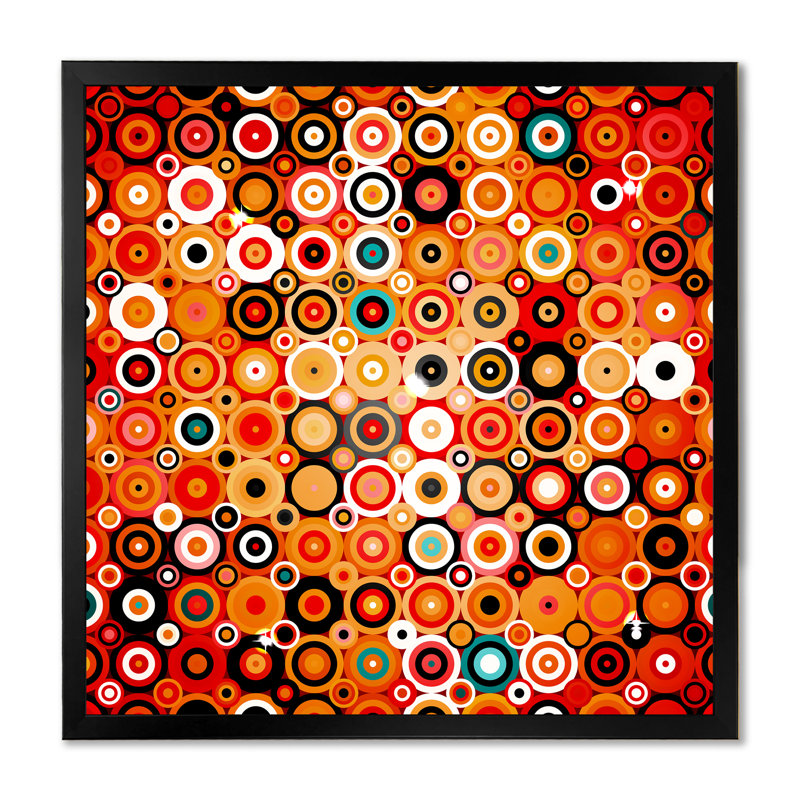 " Disco Style Pattern With Dots ", Black Picture Framed Canvas, 16" H x 16" W x 1" D