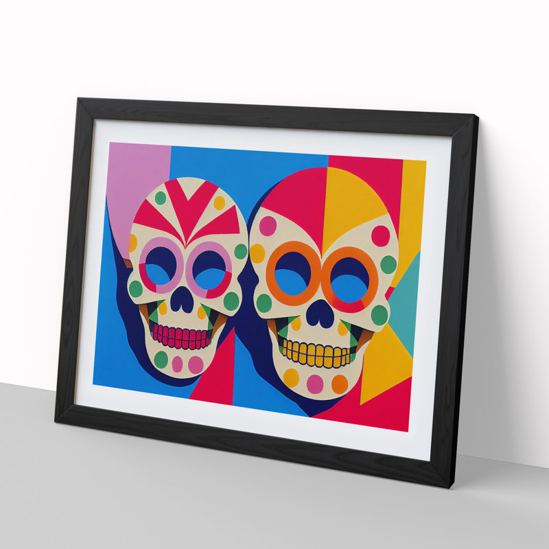XH1022-9493X Unreal Floral Sugar Skulls Abstract - Single Picture Frame Print, 46cm H x 64cm W x 2cm D, Black