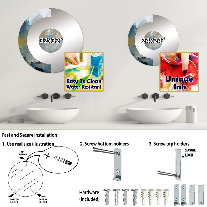 Algut - Miroir mural demi-cercle, 31,4 po x 31,4 po