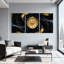 Boussole dorée, étoiles bleues, tourbillons noirs, ensemble de 3 impressions sur toile-1716188849