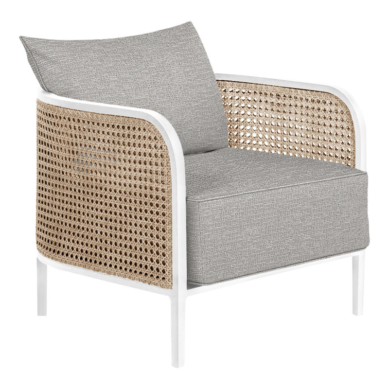 Havana Patio Chair with Cushions, Chalk/Natural Resin, Welt + Standard fill, Tweed Toffee